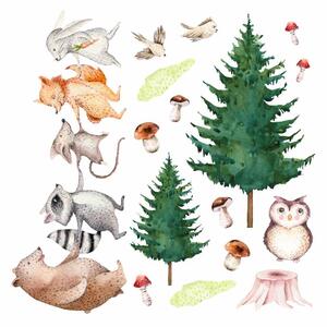 Dětská nálepka na zeď Forest team - zvířátka a stromy