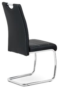 Jídelní židle, potah černá ekokůže, bílé prošití, kovová pohupová podnož, chrom