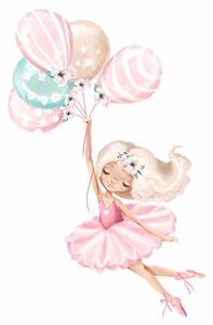 Dětská nálepka na zeď Baletka s pastelovými balony Rozměry: 100 x 65 cm