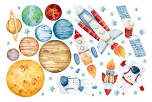 Dětská nálepka na zeď Solar system - planety, astronauti, satelit a rakety Rozměry: L