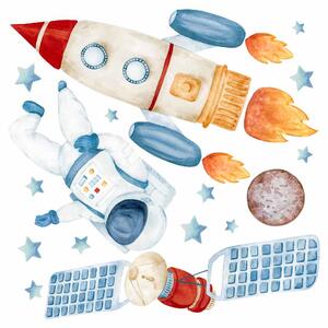 Dětská nálepka na zeď Solar system - Země, měsíc, astronauti, satelit a rakety