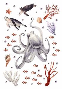 Dětská nálepka na zeď Ocean - velryba, kosatka, chobotnice a želvy