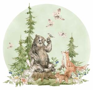 Dětská nálepka na zeď Inhabitants of the forest - medvídek, zajíček, liška a veverka Rozměry: 95 x 90 cm
