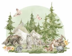 Dětská nálepka na zeď Inhabitants of the forest - zvířátka, skály a stromy Rozměry: 95 x 127 cm