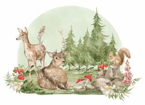 Dětská nálepka na zeď Inhabitants of the forest - jelen, srnka a veverka Rozměry: 95 x 137 cm