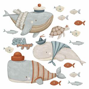 Dětská nálepka na zeď Sea voyage - velryby, želva a rybičky