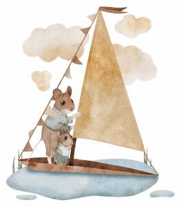 Dětská nálepka na zeď Magical animals - myšky na loďce Rozměry: 110 x 96 cm