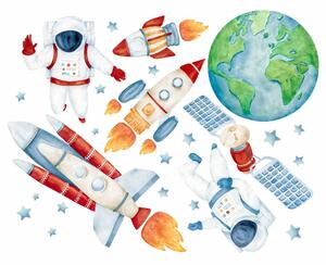 Dětská nálepka na zeď Solar system - Země, astronauti, satelit a rakety