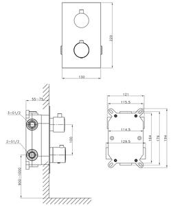 Sapho, KIMURA podomítkový sprchový set s termostatickou baterií, box, 3 výstupy, chrom