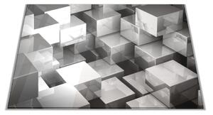 Skleněné prkénko 3D šedý abstrakt kostky - 30x20cm