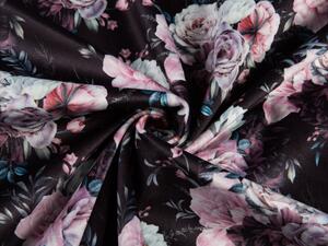 Biante Sametový povlak na polštář s lemem Tamara TMR-011 Květiny na černém 40 x 40 cm