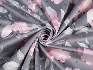 Sametová látka Tamara TMR-013 Růžové květy na šedém - šířka 150 cm
