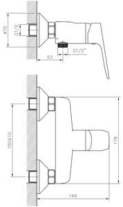 Bruckner, SCHMITZ nástěnná sprchová baterie, rozteč 150mm, chrom, 863.011.1