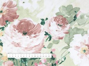 Biante Dekorační povlak na polštář s lemem PM-018 Malované květy na zeleném 35 x 45 cm