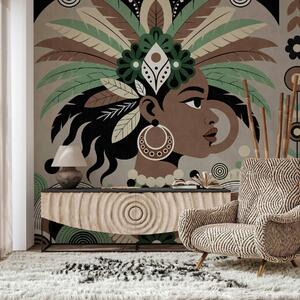 Fototapety stylový design inspirovaný Afrikou v odstínech zelené, hnědé a béžové, Fototapety Etnický styl, w05389v1 : uwalls.cz