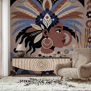 Fototapety stylový design inspirovaný Afrikou v odstínech modré a čokoládové, Fototapety Etnický styl, w05389 : uwalls.cz