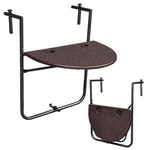ModernHOME Skládací balkonový stolek zavěšený na zábradlí, hnědý