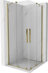 Mexen Velar Duo, sprchový kout s posuvnými dveřmi 80(dveře) x 80(dveře) cm, 8mm čiré sklo, zlatý lesklý profil, 871-080-080-02-50
