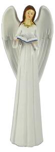 Bílý anděl s otevřenou knihou 19 cm – elegantní soška z polyresinu (Soška anděla s knihou 19 cm bílá)
