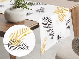 Biante Bavlněný běhoun na stůl Sandra SA-219 Zlaté a černé palmové listy na bílém 20x180 cm