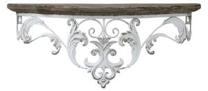 Hnědá antik dřevěná nástěnná polička s kovovým ornamentem - 69*23*29cm