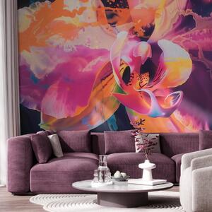Fototapety Živý abstraktní motiv orchideje s sytými barvami a dynamickými tvary ve stylu akvarelu, Fototapety květiny, w09855 : uwalls.cz