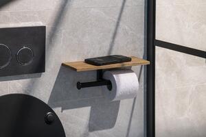 Sapho, SKA dvojitý držák toaletního papíru s poličkou 30x8x10cm, černá matná/dub, SKA425