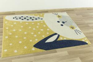 Makro Abra Dětský kusový koberec EMILY KIDS 2323A Zajíček žlutý Rozměr: 80x150 cm