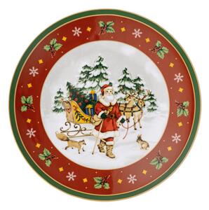 Vánoční tác na noze Veselé Vánoce, 27 cm Santa a sáně Rosenthal (Happy Christmas/ zelený/ červený)