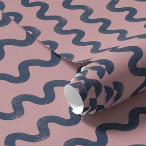 Tapety Vlnitý tmavě modrý vzor na růžovém pozadí, Tapety abstraktní, a01187 : uwalls.cz