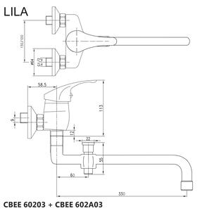 Nástěnná baterie do byt. jádra, Lila, 150 mm, s ramínkem ø 18 mm - 330 mm, bez přísluš