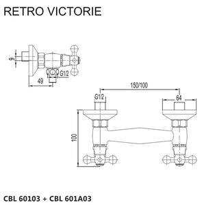 Sprchová nástěnná baterie, Retro Viktorie, 100 mm, bez příslušenství, chrom