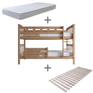 Patrová postel Mario - buk natur + 2x matrace ELASTIK + 2x rošt