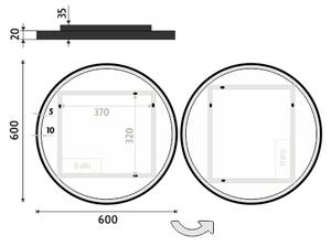 Černé kulaté zrcadlo do koupelny 60 cm s osvětlením NIMCO ZPC 28000R-90