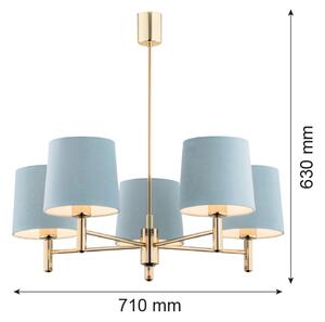 Brilagi - Lustr na tyči MONTE 5xE27/15W/230V modrá/zlatá