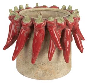 Cementový květináč s plastickými chilli papričkami Terazzo L – 21x17 cm