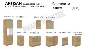 Kuchyňská linka ARTISAN cappuccino lesk, Rohová sestava A, 285 x 170 cm