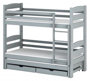 Patrová postel se šuplíky a přistýlkou CAILEAN - 70x160, šedá
