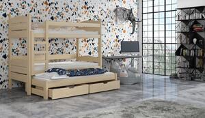 Patrová postel se šuplíky a přistýlkou CAILEAN - 70x160, borovice