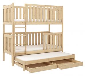 Patrová postel se šuplíky a přistýlkou ELEONORA - 70x160, borovice