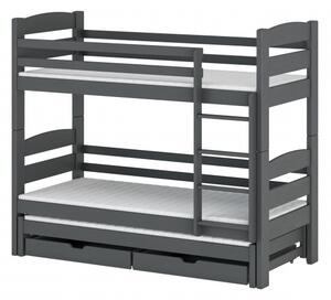 Patrová postel se šuplíky a přistýlkou CAILEAN - 70x160, grafit