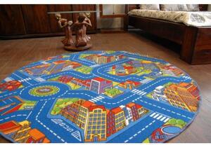 Associated Weavers Kulatý dětský koberec ULIČKY BIG CITY modrý Rozměr: průměr 100 cm