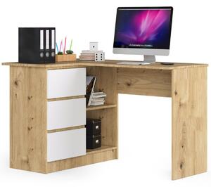 Ak furniture Rohový psací stůl B16 124 cm dub artisan/bílý levý