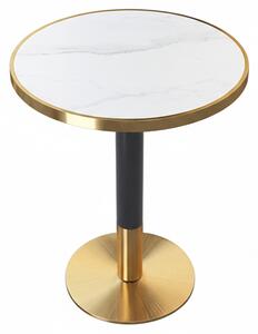 KONDELA Jídelní bistro stůl, bílý mramor/černá/zlatá, průměr 80 cm, OREN