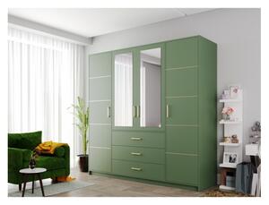 Šatní skříň se zrcadlem do dětského pokoje OFELIA - 196 cm, zelená
