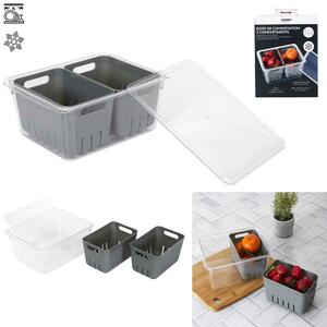 Zeller Present Dvojitý úložný box do lednice, organizér na ovoce a zeleninu, 2+1 nádoby jako síto, šedý BOITE