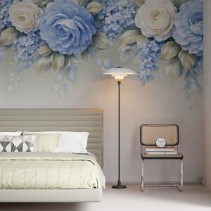 Fototapety Jemné růže a květinové kytice v botanické kompozici inspirované porcelánem, s jemně vrstvenými, Fototapety květiny, w05495 : uwalls.cz