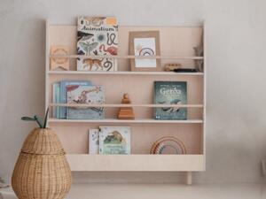 Dětský Montessori regál se 3 prostornými policemi BOOKWORM přírodní