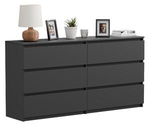 Komoda Komoda s 6 zásuvkami, černá matná, 140 cm, moderní a prostorná, do obývacího pokoje nebo ložnice