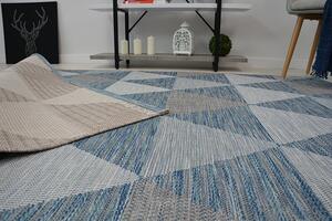 Balta Kusový koberec SISAL LOFT 21132 Trojúhelníky slonová kost / modrý / stříbrný Rozměr: 80x150 cm